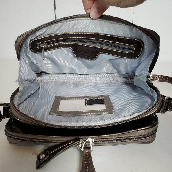 Marc Chantal Faux Snakeskin Embossed Patent Leather Organizer Crossbody Bag - Picture 6 of 14